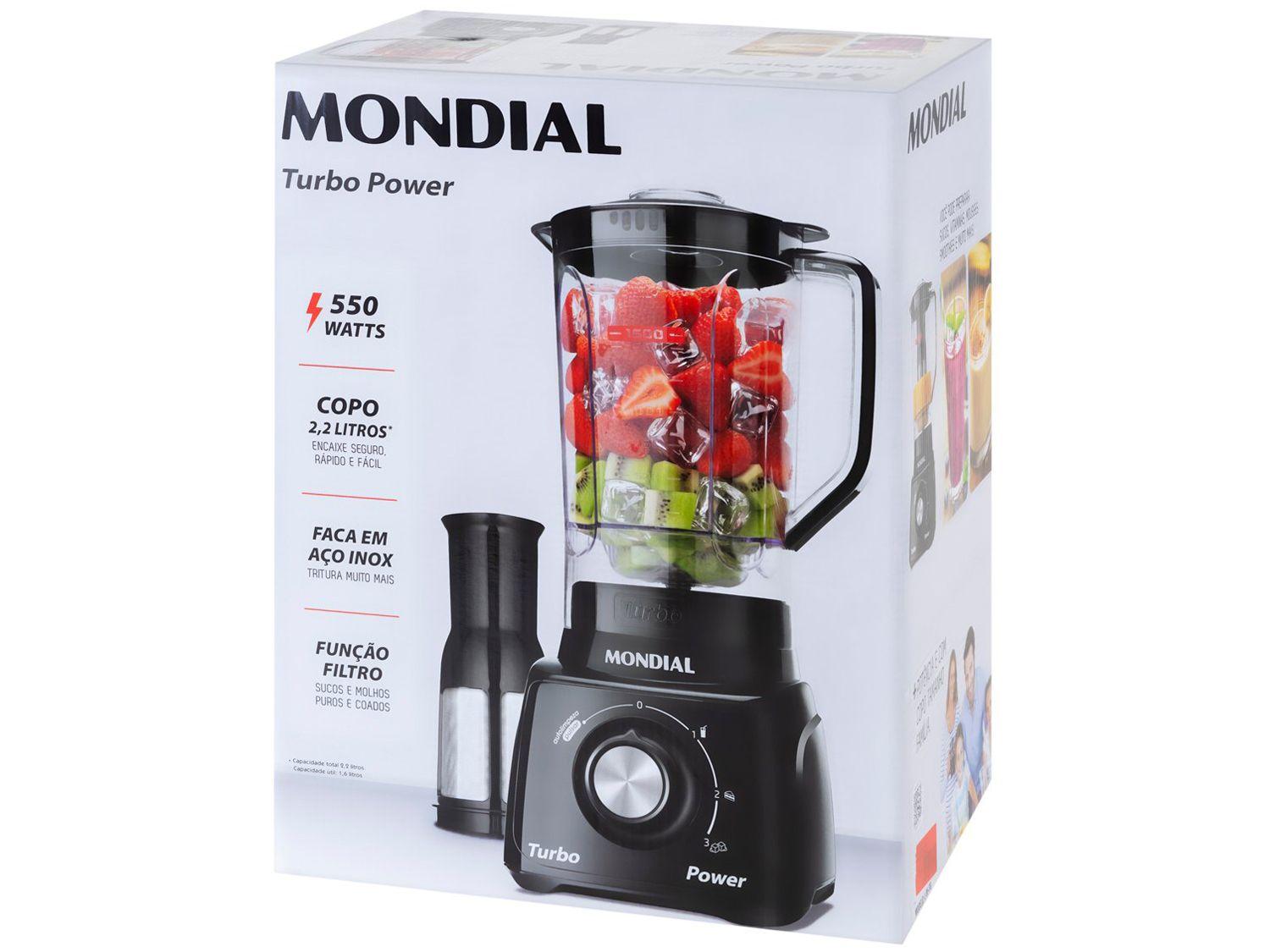Liquidificador Mondial Turbo Power L-99 FB Preto com Filtro 3 Velocidades 550W