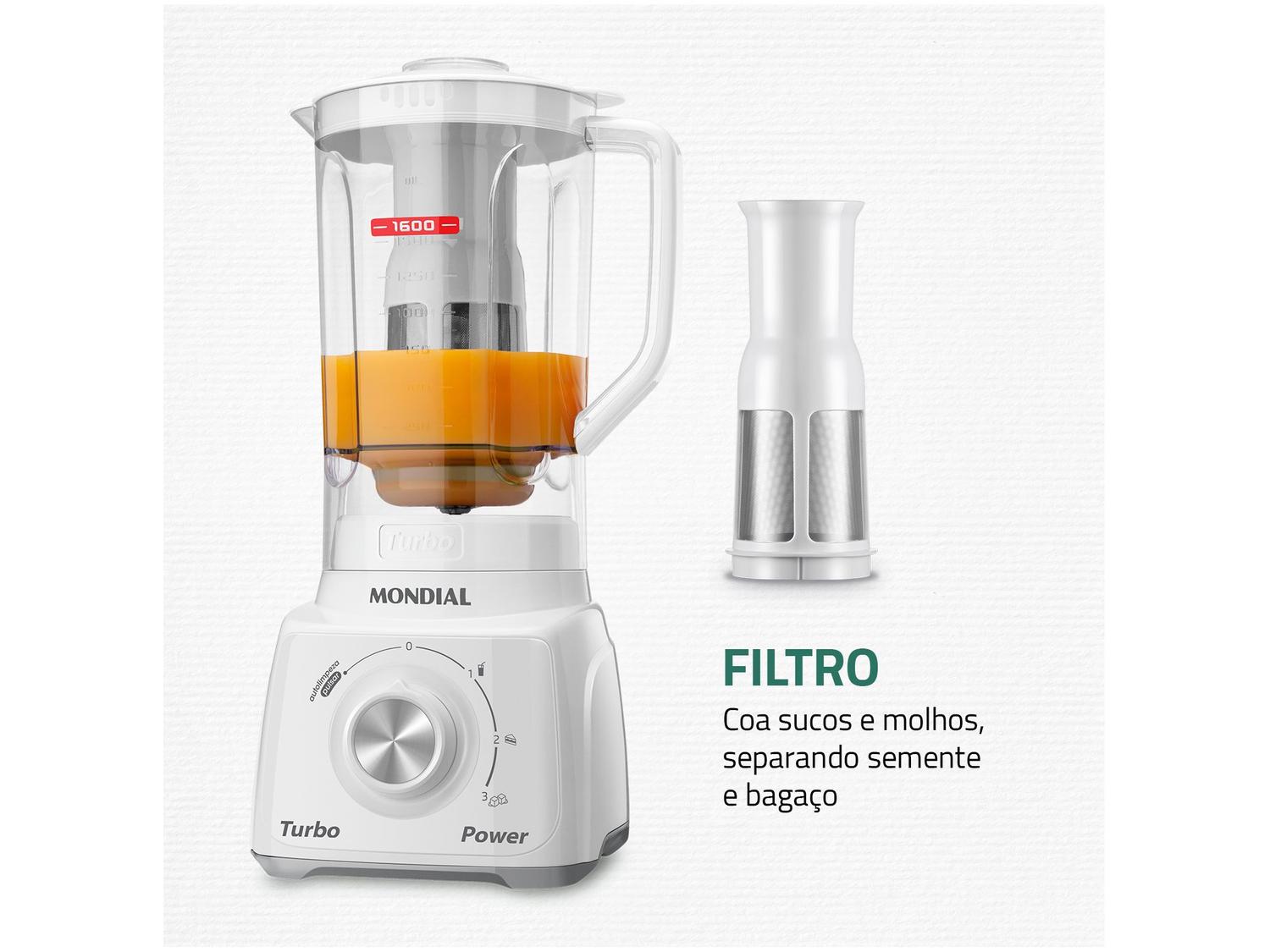 Liquidificador Mondial Turbo Power L-99-WG com Filtro 3 Velocidades 500W Branco e Cinza
