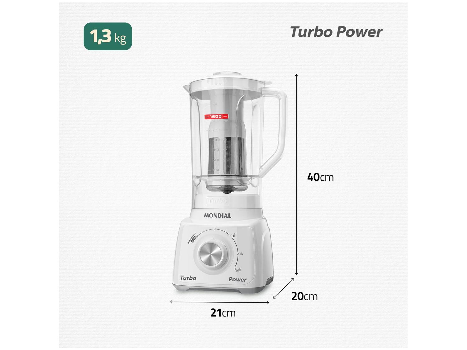 Liquidificador Mondial Turbo Power L-99-WG com Filtro 3 Velocidades 500W Branco e Cinza
