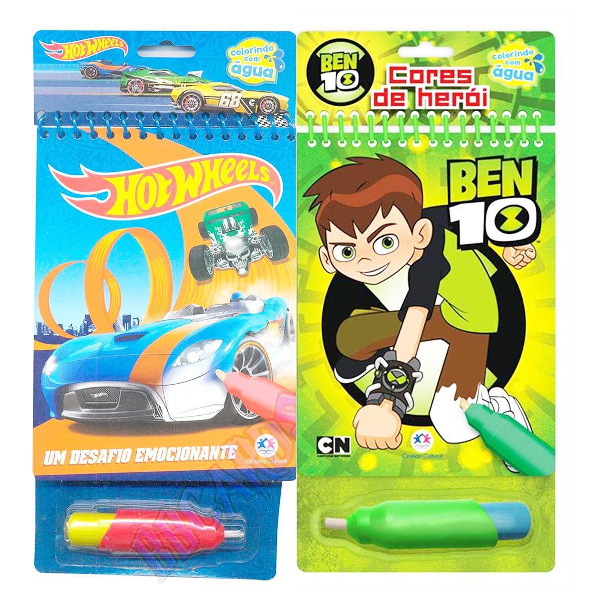 Livro De Colorir Com Agua Ben 10 Hot Wheels Aqua Book Ciranda Cultural Kit de Colorir Magazine Luiza