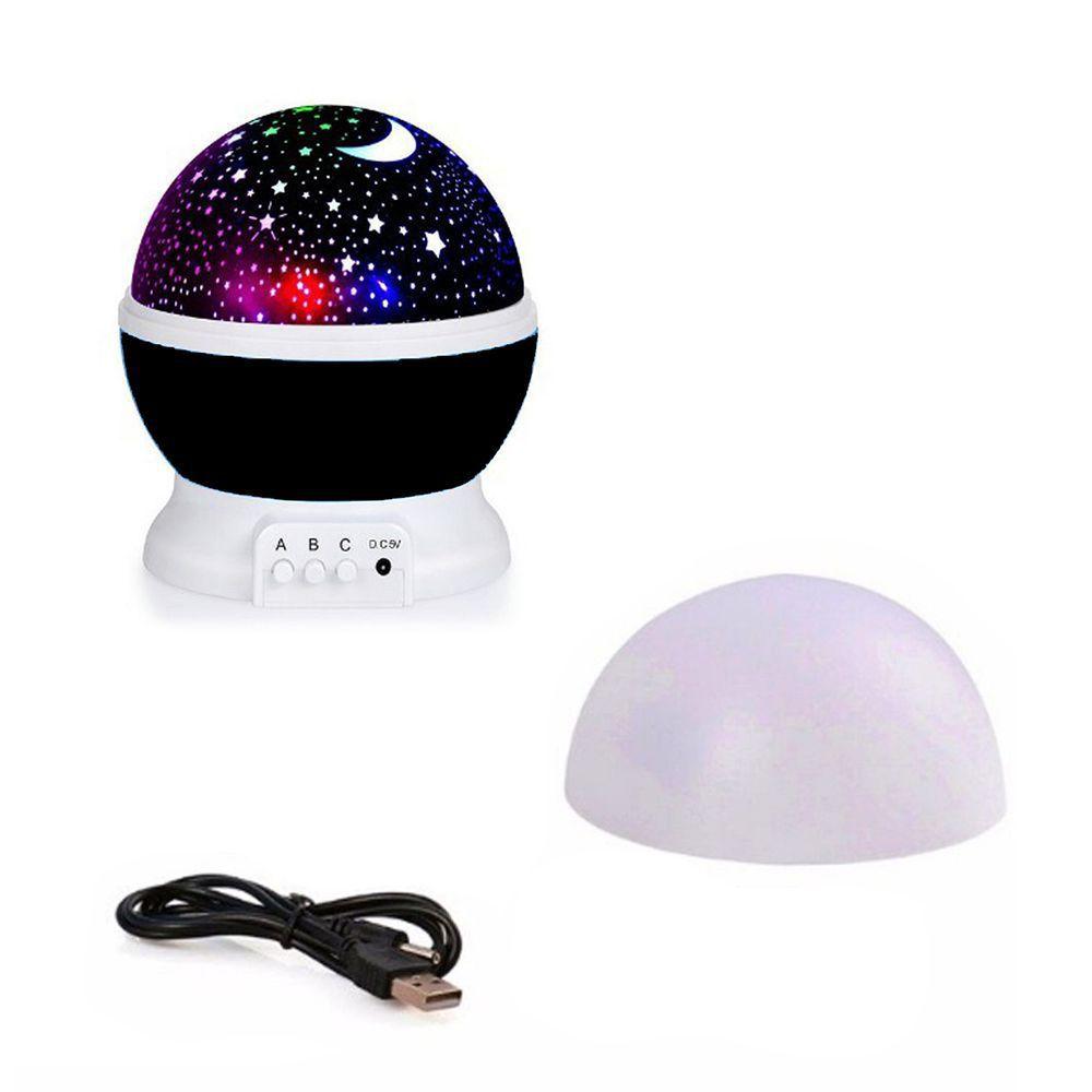 Luminaria Abajur Globo Luz Quarto Criança Projeçao Giratorio Estrelas