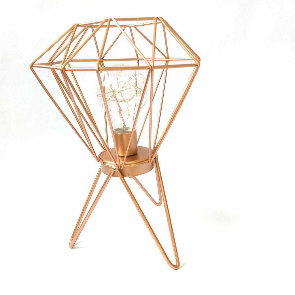 Luminária Aramado Diamante Pilha Rose Gold Led Abajur Zimex