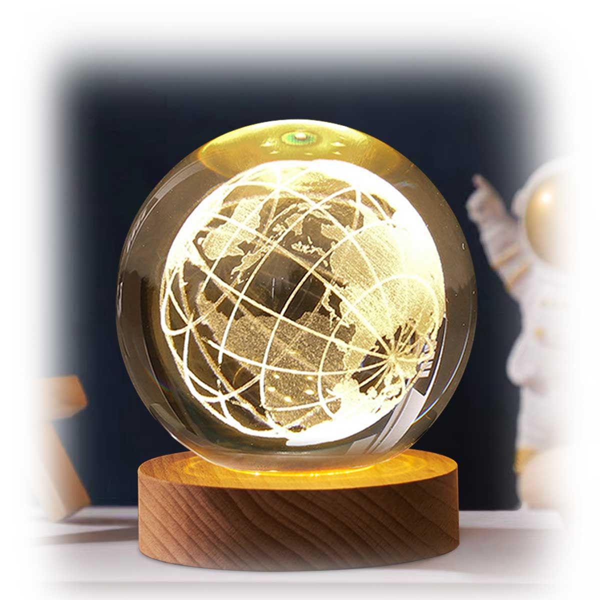 Luminária Cristal De Mesa Planeta Terra Galáxia Sistema Solar Led Base