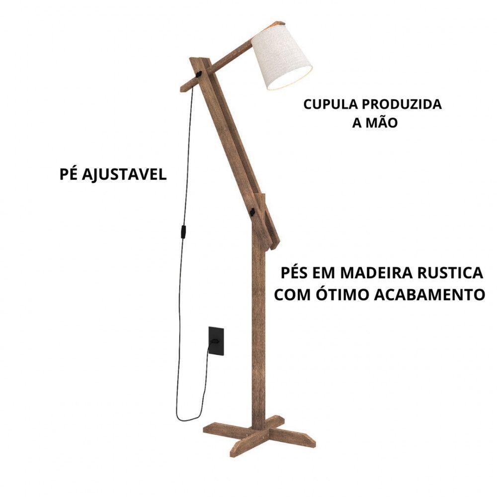 Luminária De Chão Rubi Com Pés De Madeira Rustico N&E Loja