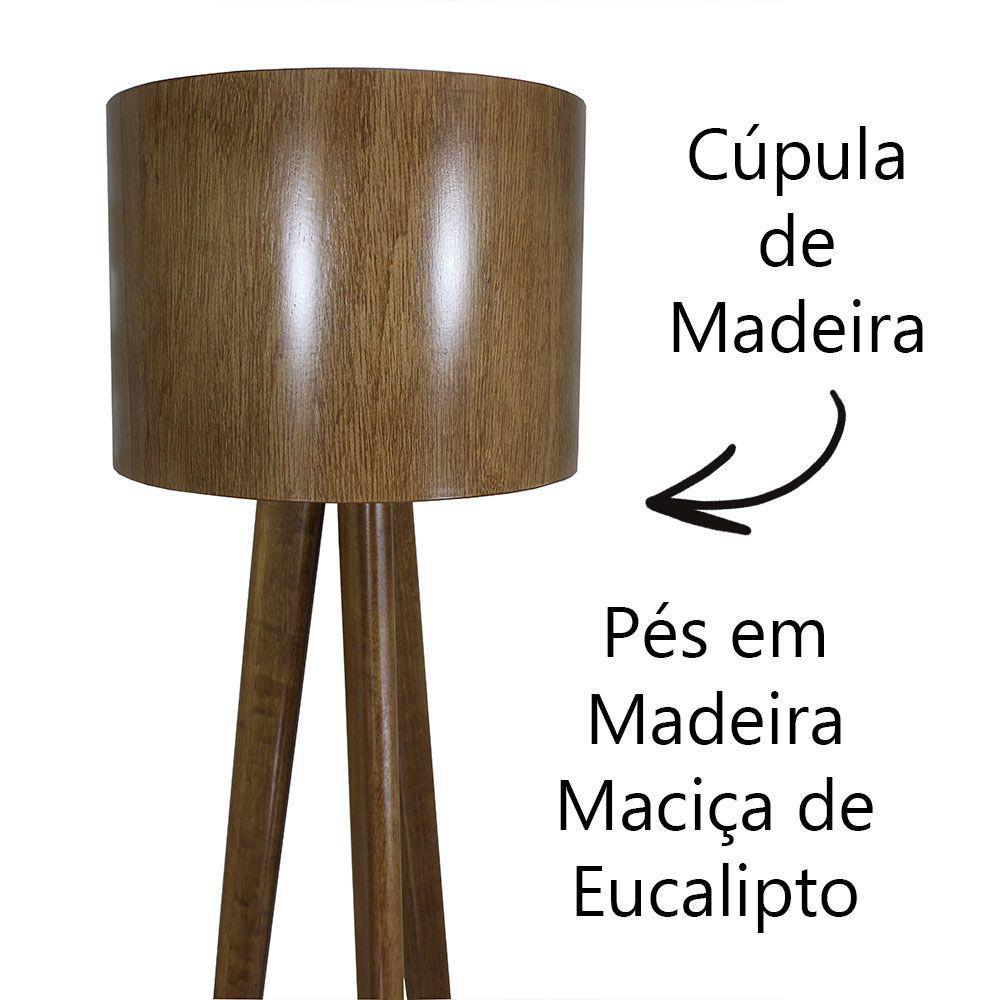 Luminária de Chão Tripé Madeira Maciça Verniz Castanho Soberati