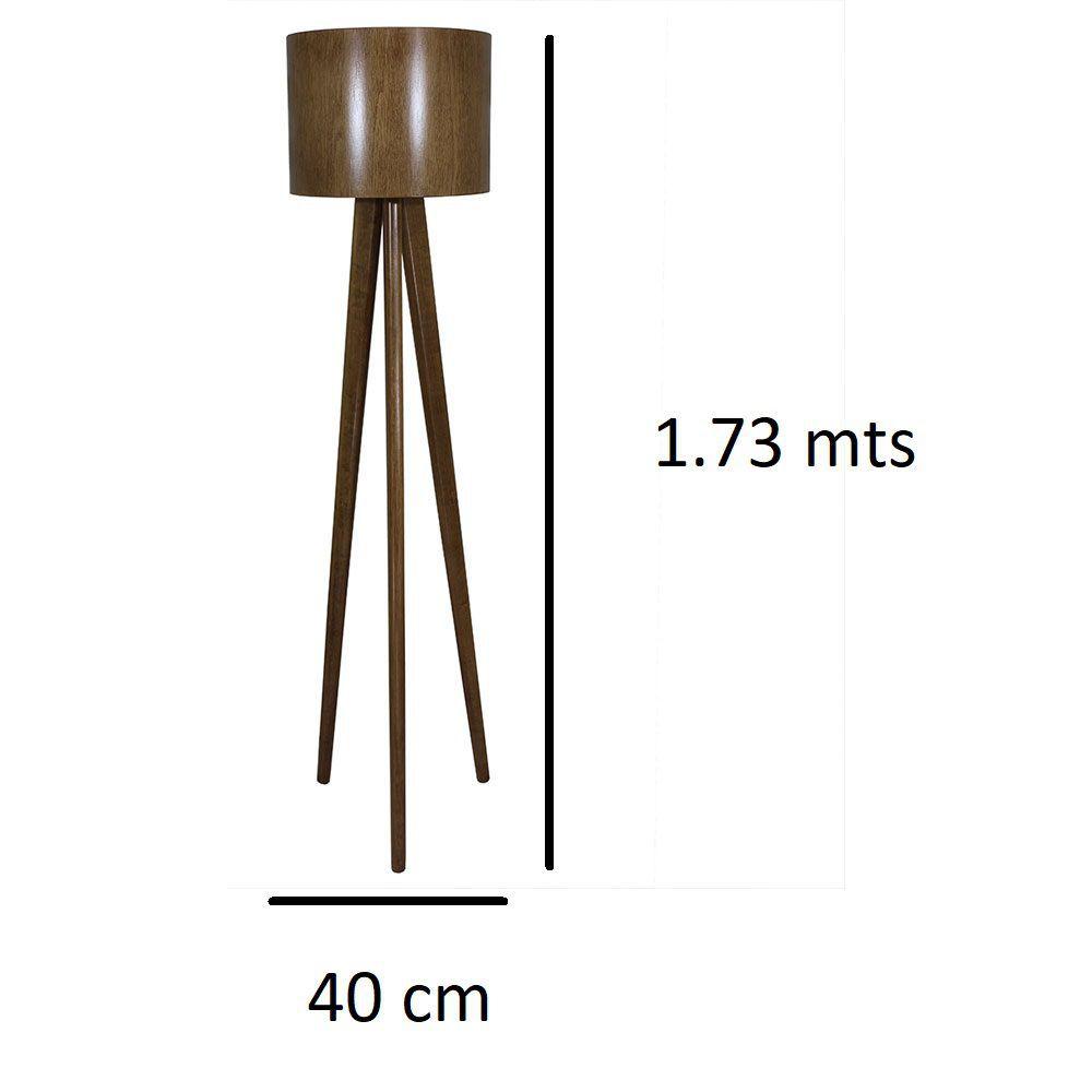Luminária de Chão Tripé Madeira Maciça Verniz Castanho Soberati