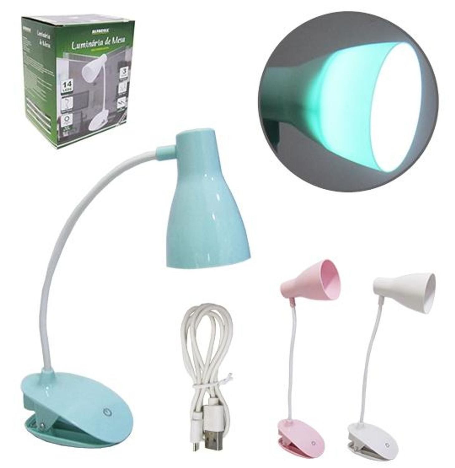 Luminaria de mesa flexivel recarregavel usb com 14 leds Alfacell