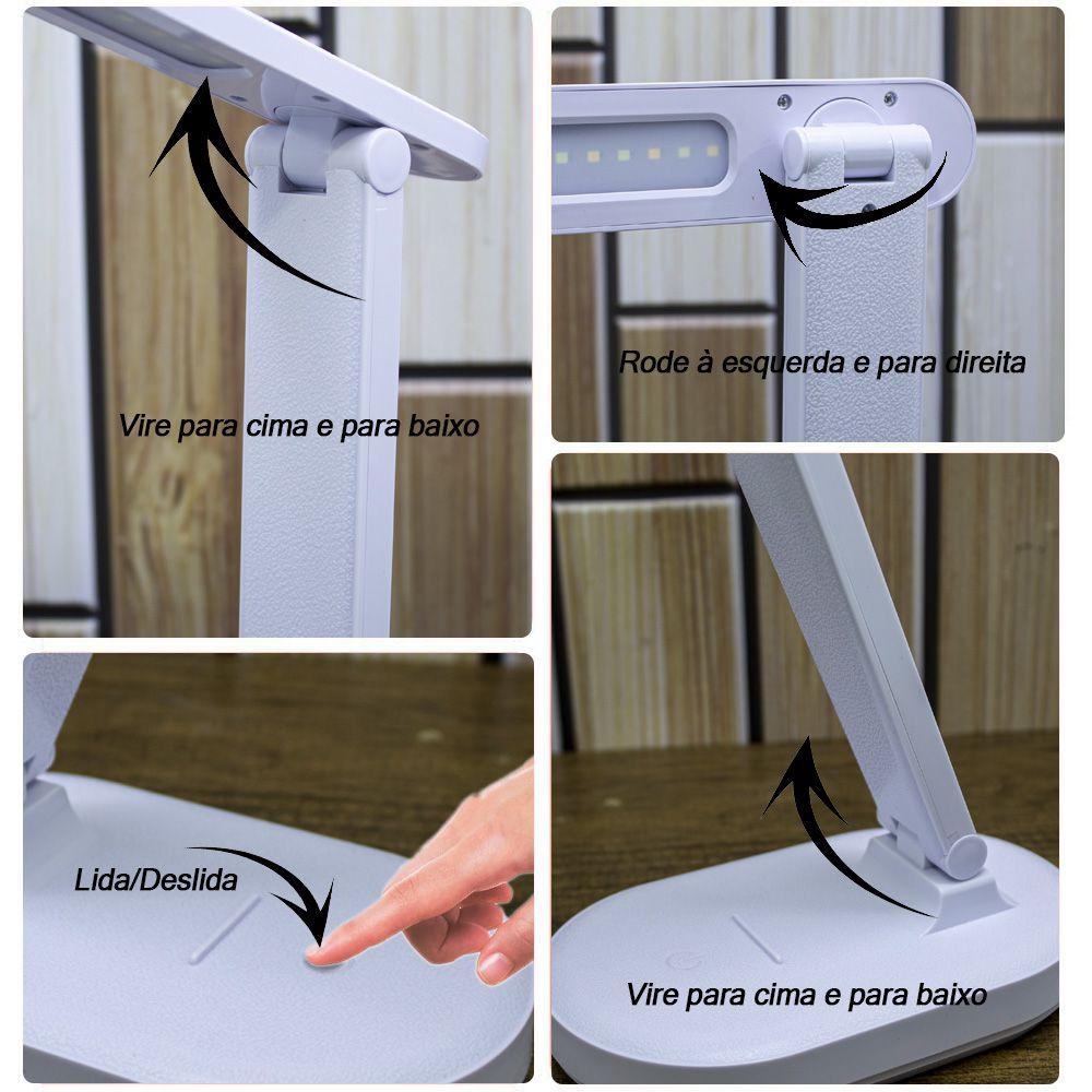 Luminária De Mesa LED Articulada Branca 3 Níveis + USB D&S