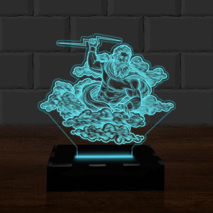 Luminária Led 3D Deus Zeus Abajur 16 Cores e Controle 3D Fantasy