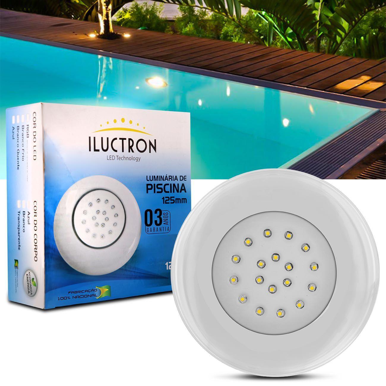 Luminária LED Piscina 9 Leds 6500K 18W 1980LM 12V 125mm Branco Frio