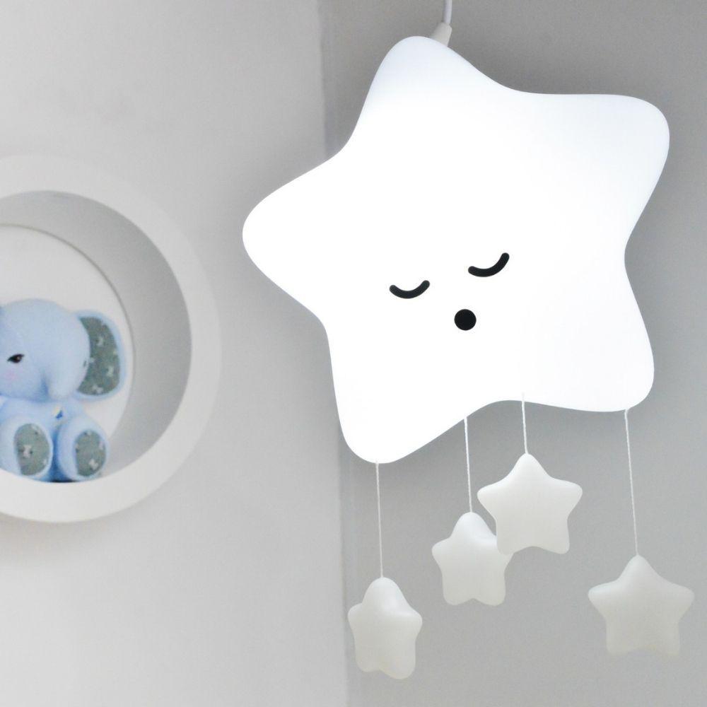 Luminária Pendente Teto Móbile Quarto Bebê Decorfun Estrela Branca com Estrelinhas Luminária