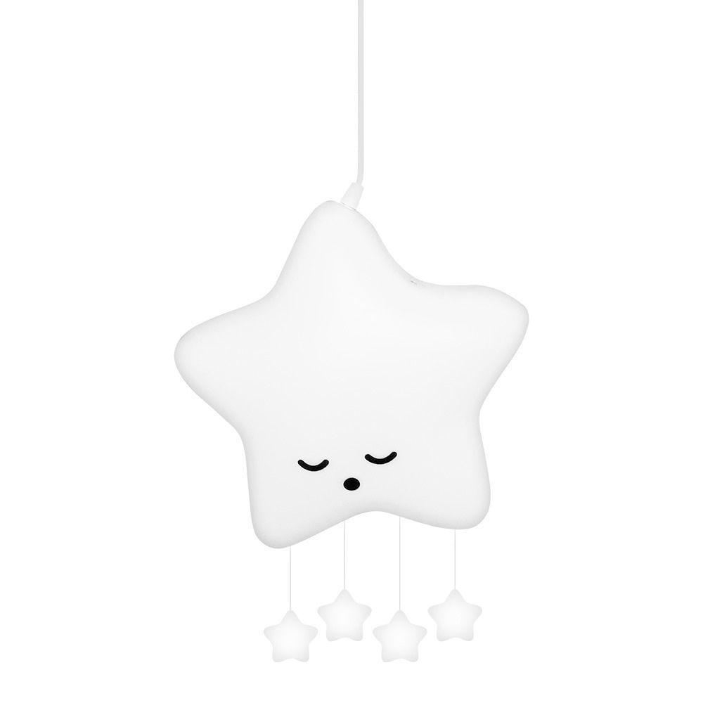 Luminária Pendente Teto Móbile Quarto Bebê Decorfun Estrela Branca com Estrelinhas Luminária
