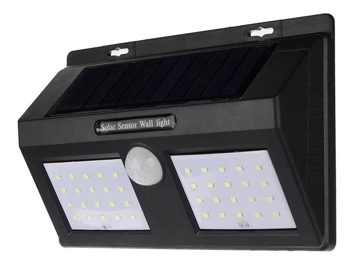 Luminaria Refletor Solar 40 Leds Sensor Jardim Corredores Noite garagem
