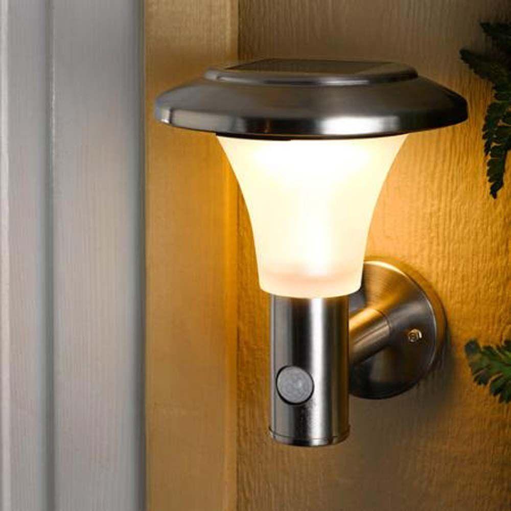 Luminária Solar Arandela Inox com Sensor de Presença LED SMD Branco