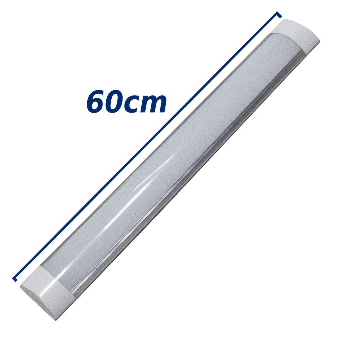 Luminária tubular LED flat 18w 60cm 6500k bivolt calha de sobrepor