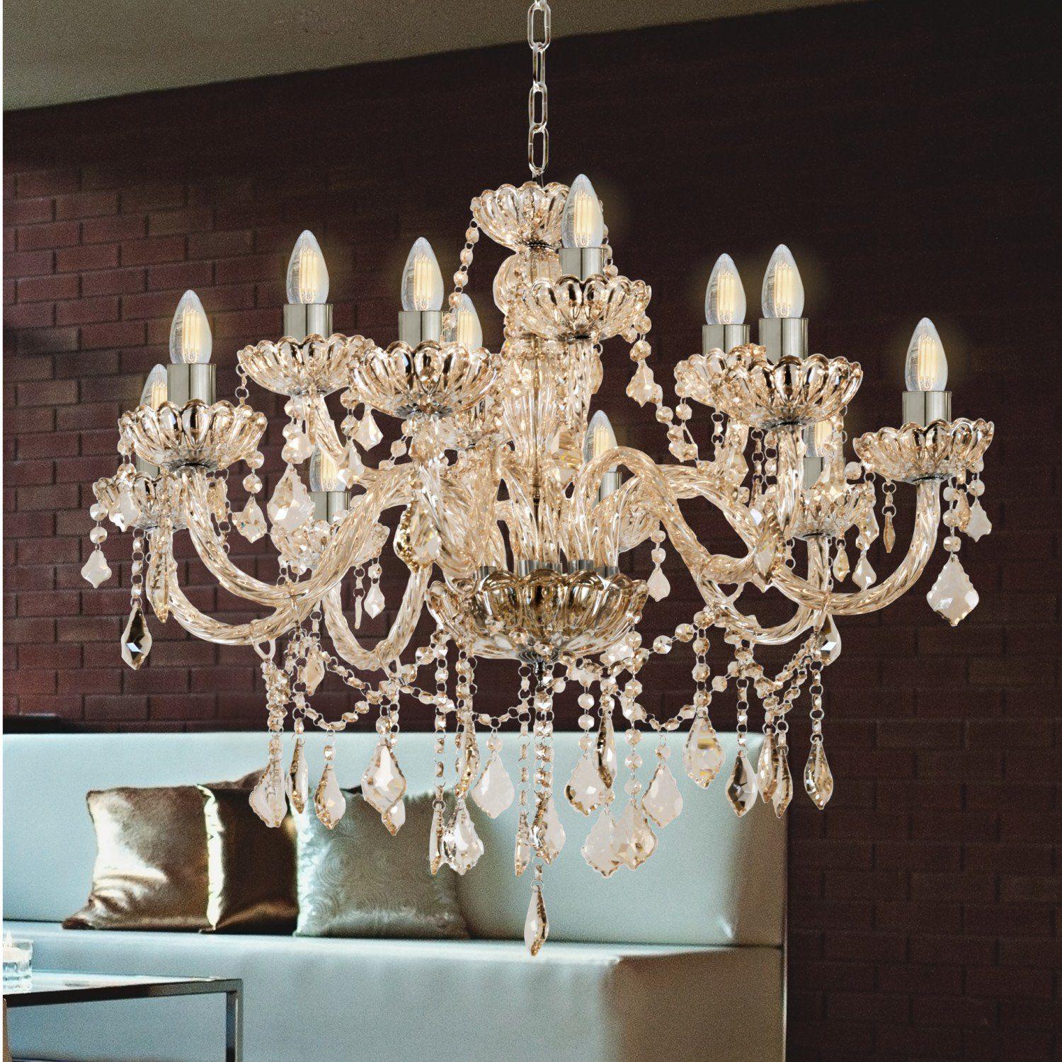 Lustre Candelabro Cristal 12 Braços Nice Startec Champagne Pendente