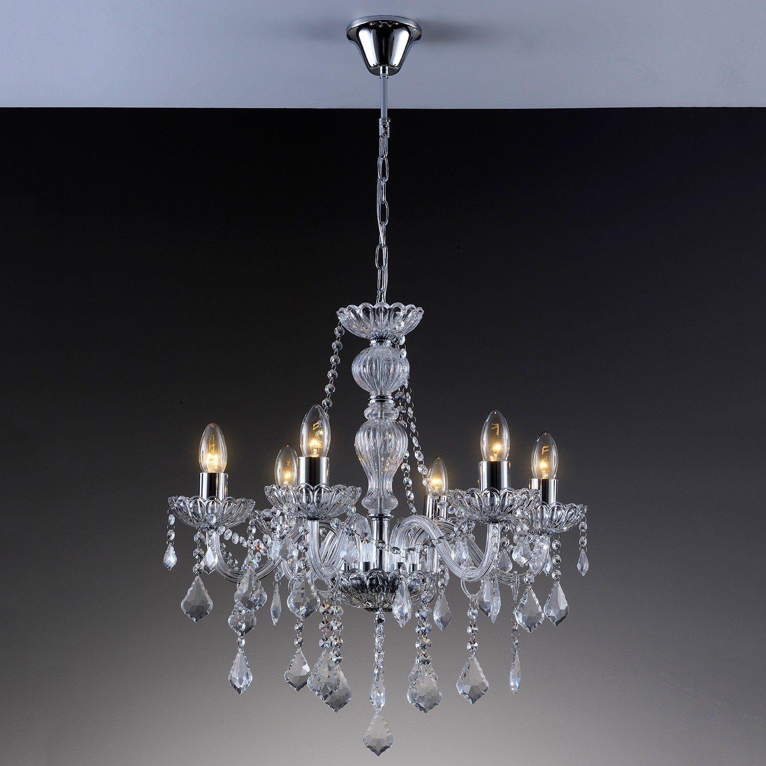 Lustre Candelabro Cristal 6 Braços Nice Startec Translucido Lustre