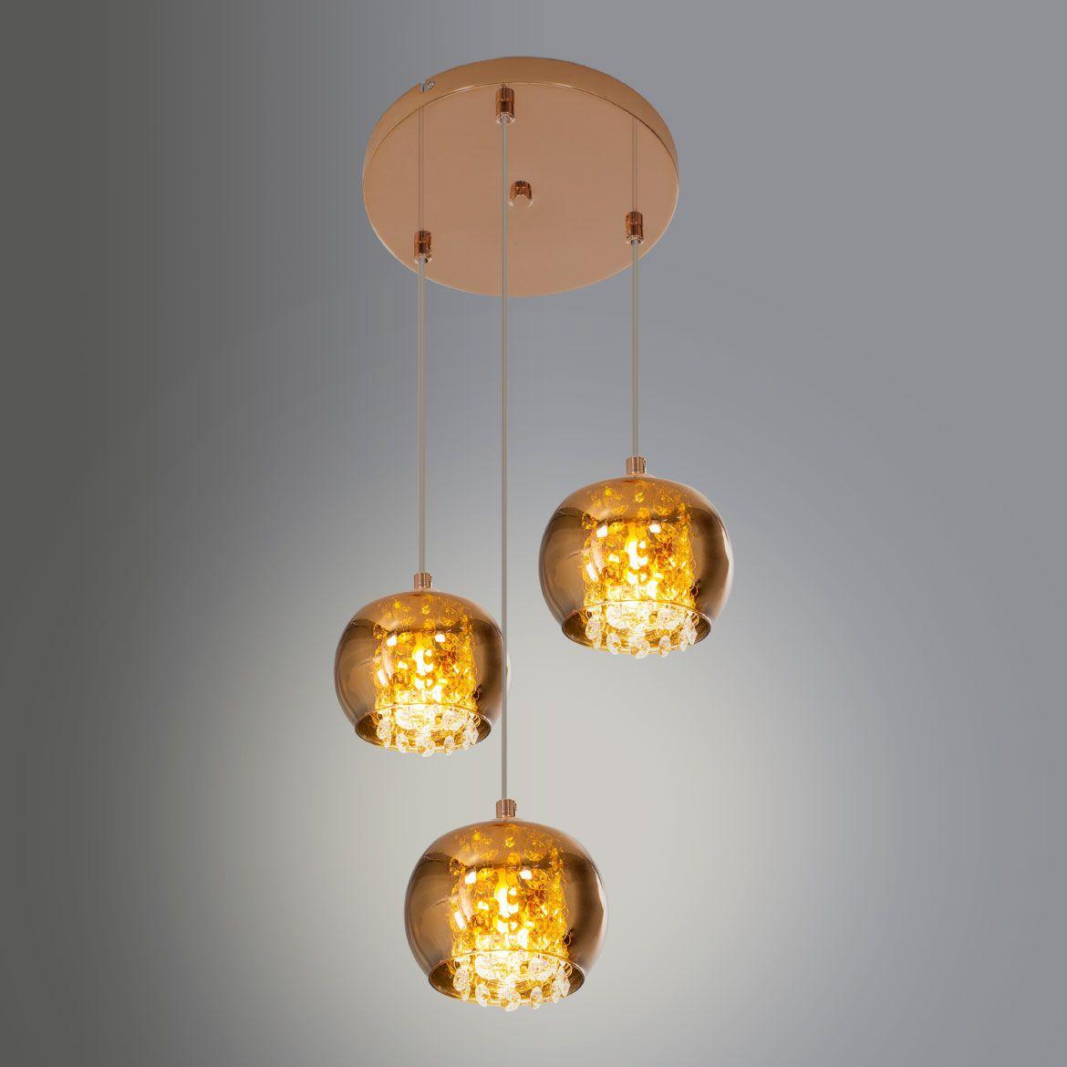 Lustre Pendente Cristal Trio X Cm Cobre St Starlumen