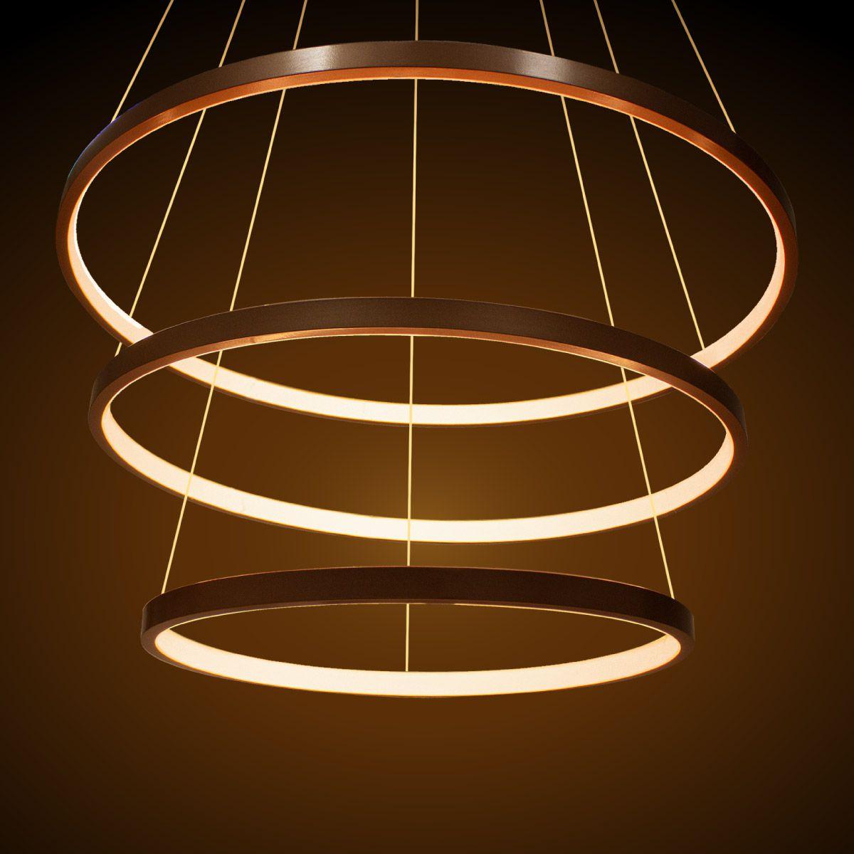 Lustre Pendente Moderno 60cm Anéis Led 89w 3 Arco Cobre St517