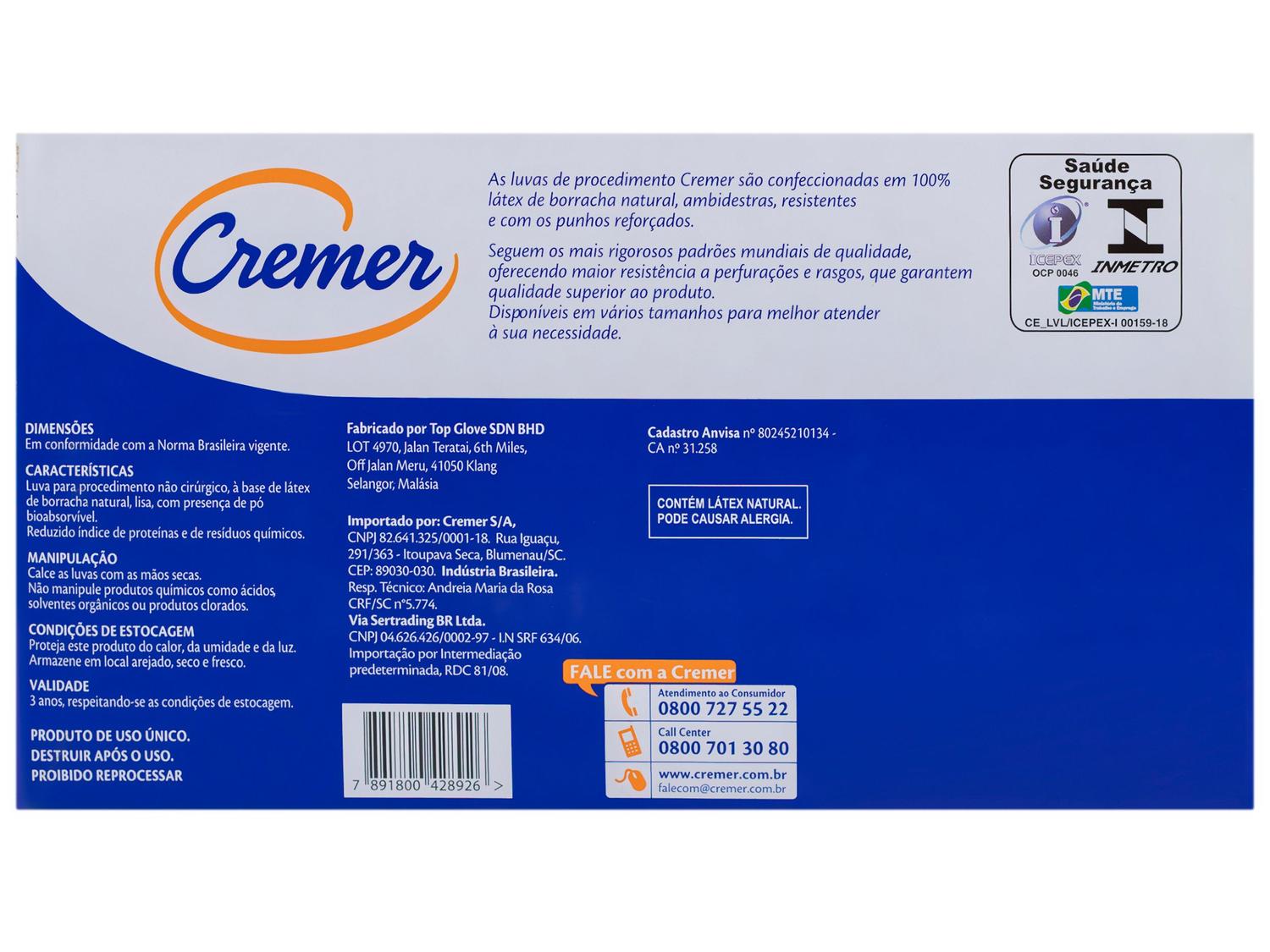 Luva de Procedimento Látex Não Cirúrgico Cremer