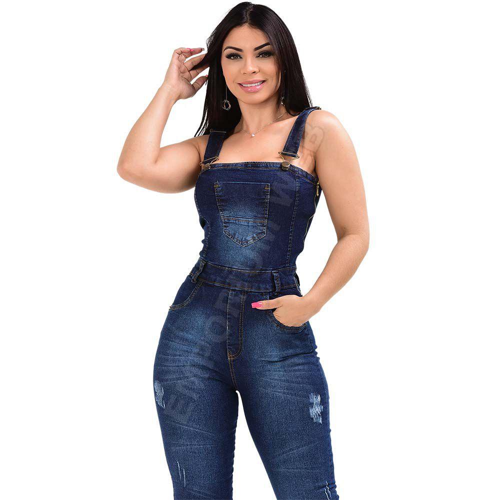 jardineira jeans escuro