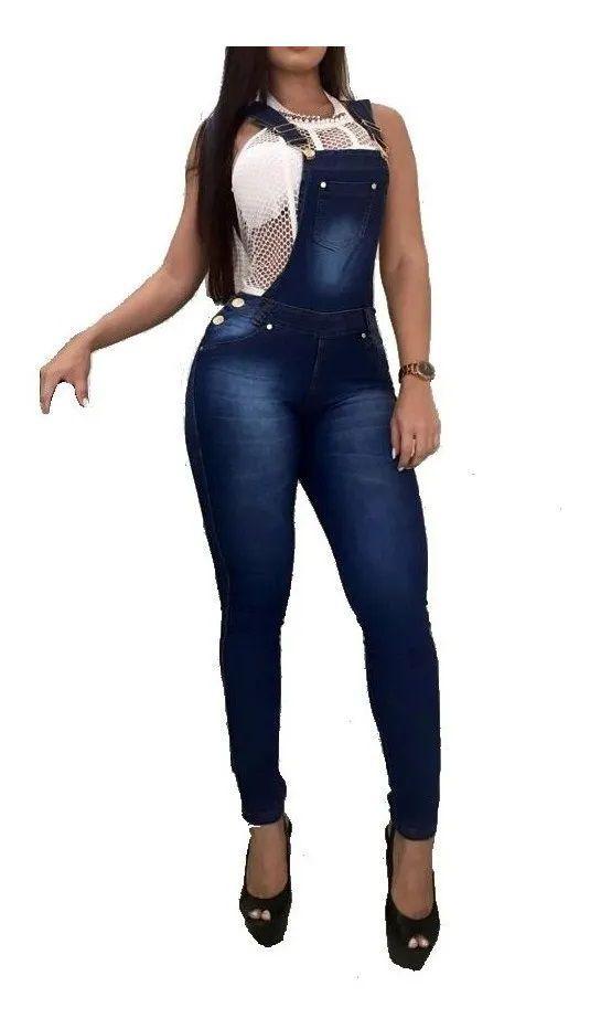 Macacão Jeans Feminino Jardineira Calça Lycra Mac01 - SR Jeans - Jardineira  Feminina - Magazine Luiza