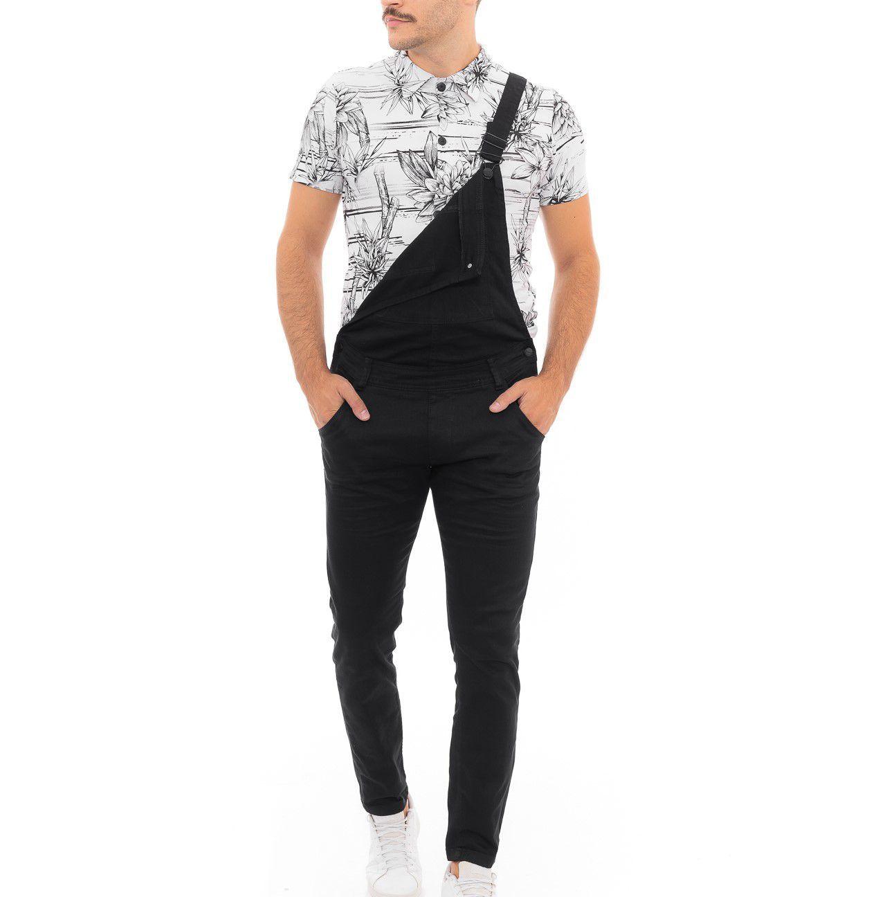 Macacão jeans longo preto sale