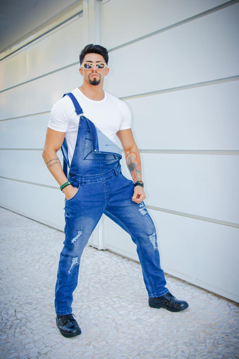 Calça Masculina Jardineira Jeans Masculina Plus Size Jardineira