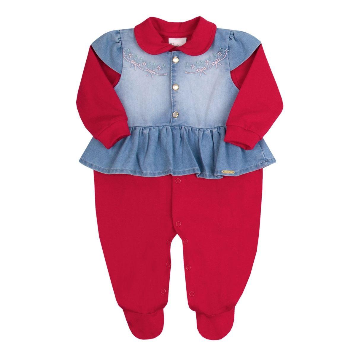 Macacão Longo Paraiso Menina com Colete Jeans Vermelho - Paraíso ...