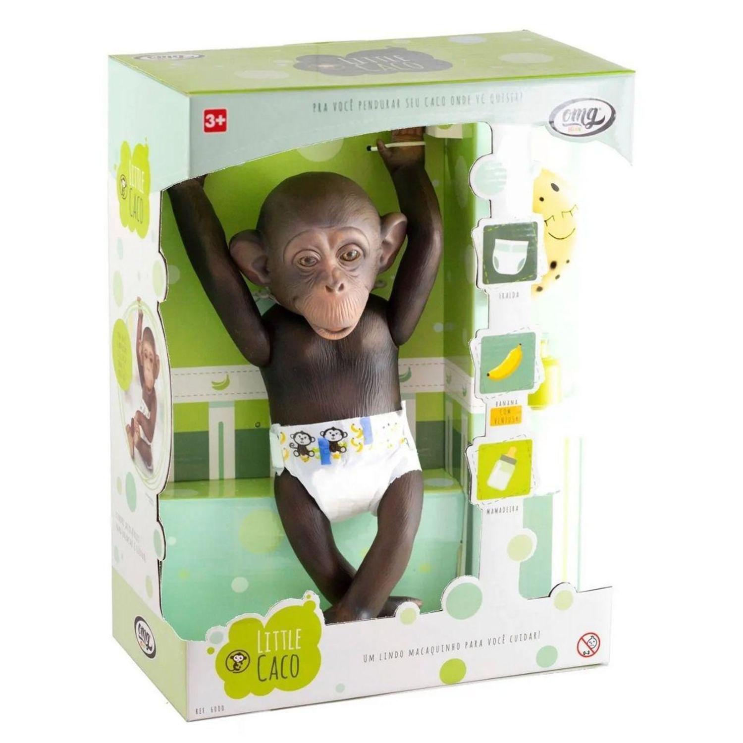 Boneco Macaco Bebê Little Caco Mamadeira Fralda E Banana OMG - Tem