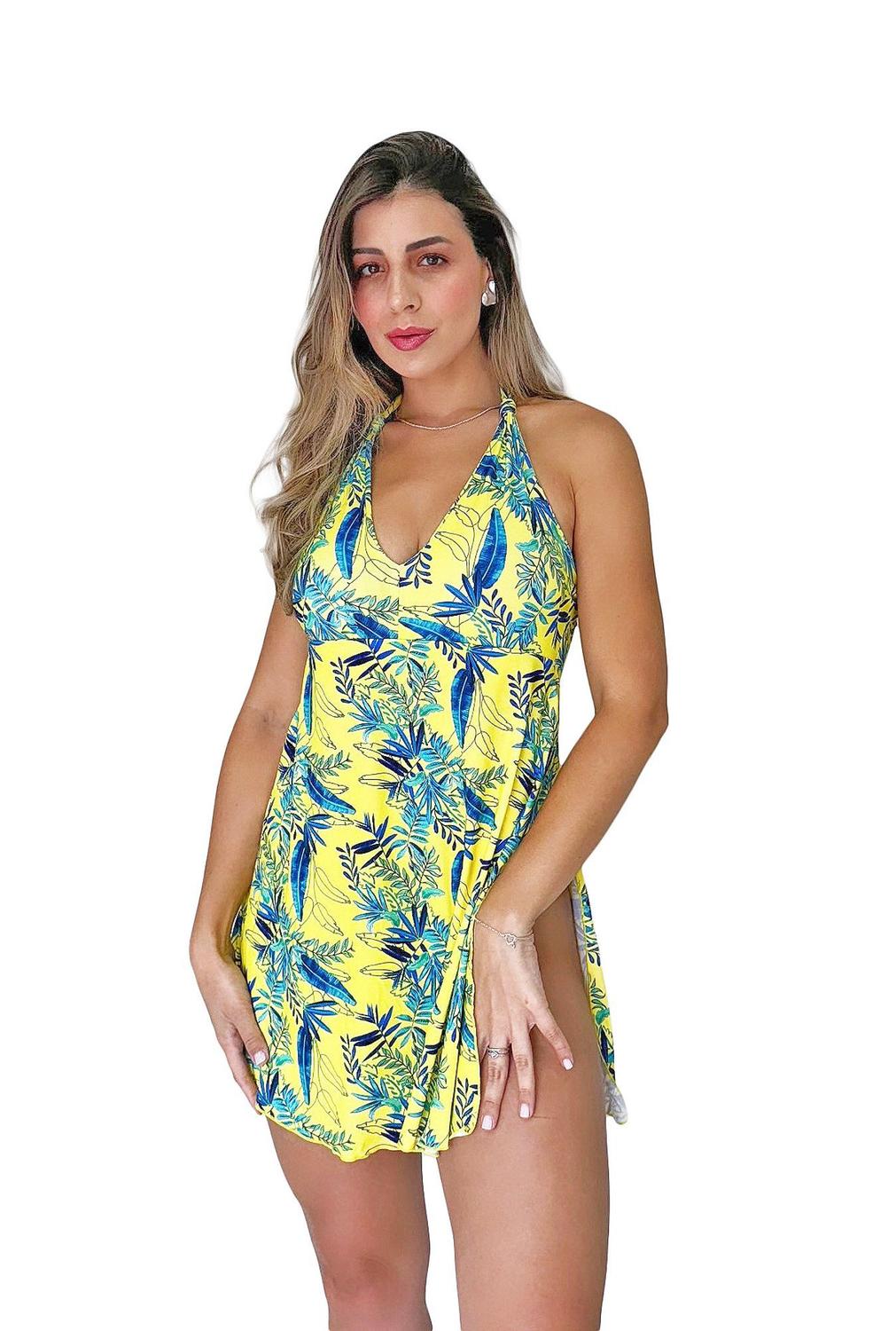Maio De Praia Vestido MAIÔ VESTIDO EM SAIA EMBUTIDA PLUS SIZE AZUL