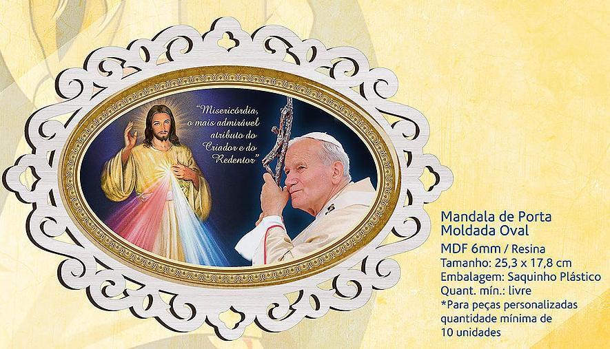 Mandala De Porta Moldada Oval João Paulo Ii E Jesus Misericordioso