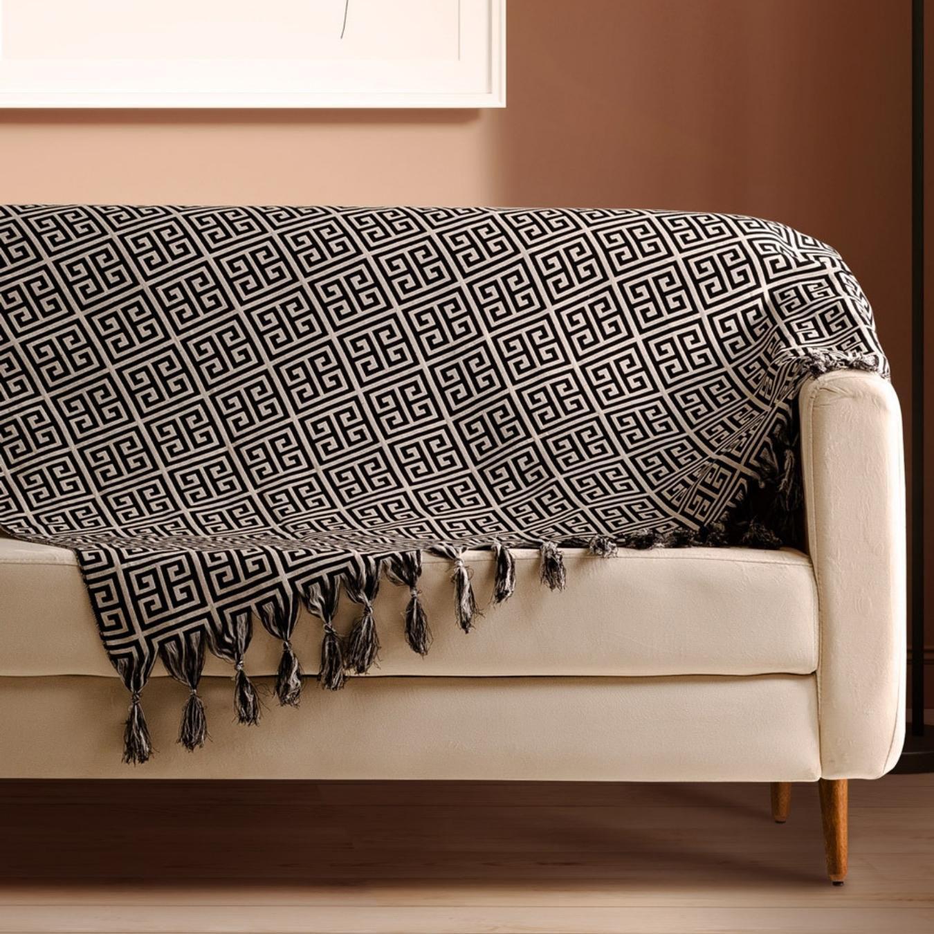 Manta Para Sofá Grande Preta Branca Luxo Jacquard Confortável Egípcia 2,20m  - Tmdecor - Manta para Sofá - Magazine Luiza