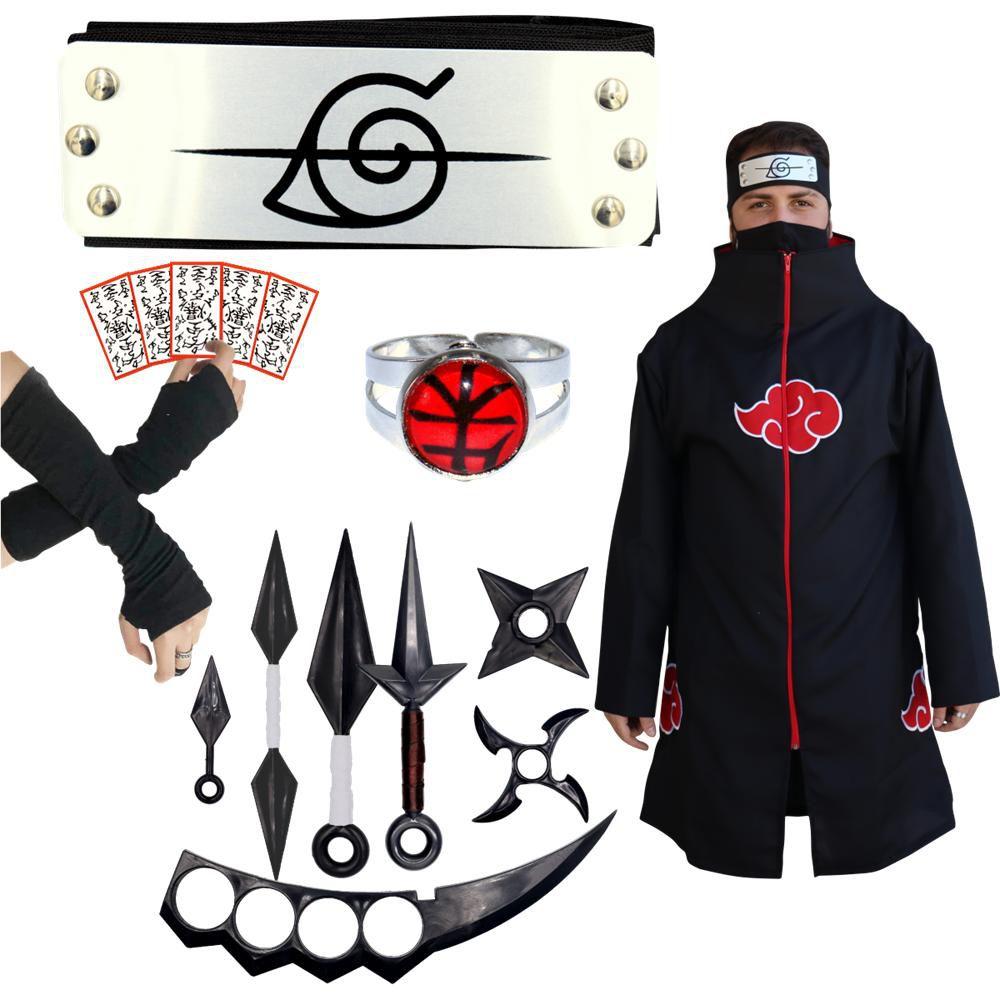 Kit Bandana Flexivel e Kunais Naruto + Anel Regulavel Itachi +