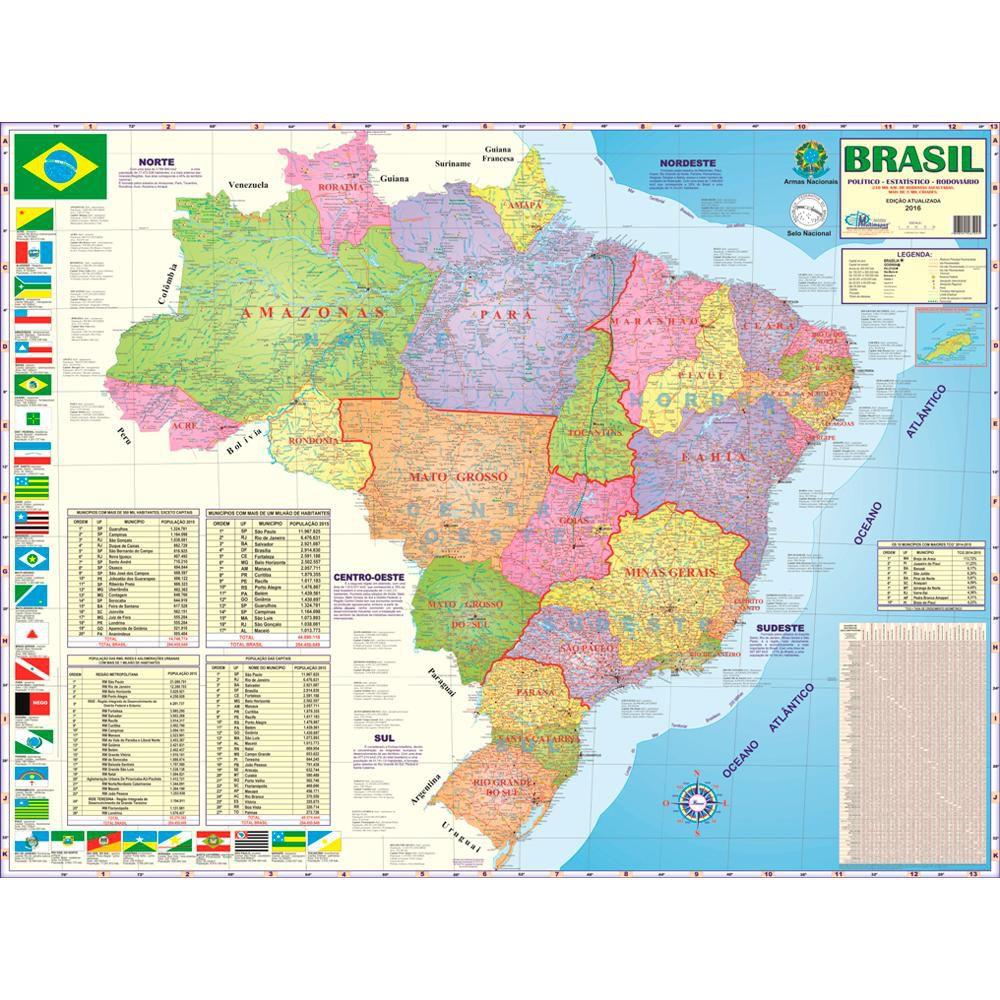 Mapa do Brasil Político, Estatísitco e Rodoviário 120 x 90 cm Dobrado -  MULTIMAPAS - Mapas e Atlas - Magazine Luiza