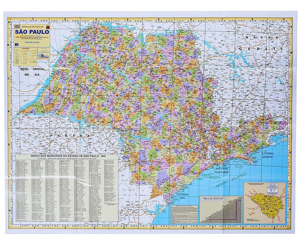 Mapa Do Estado De Sao Paulo Escolar Politico Rodoviario Multimapas Mapas E Atlas Magazine Luiza