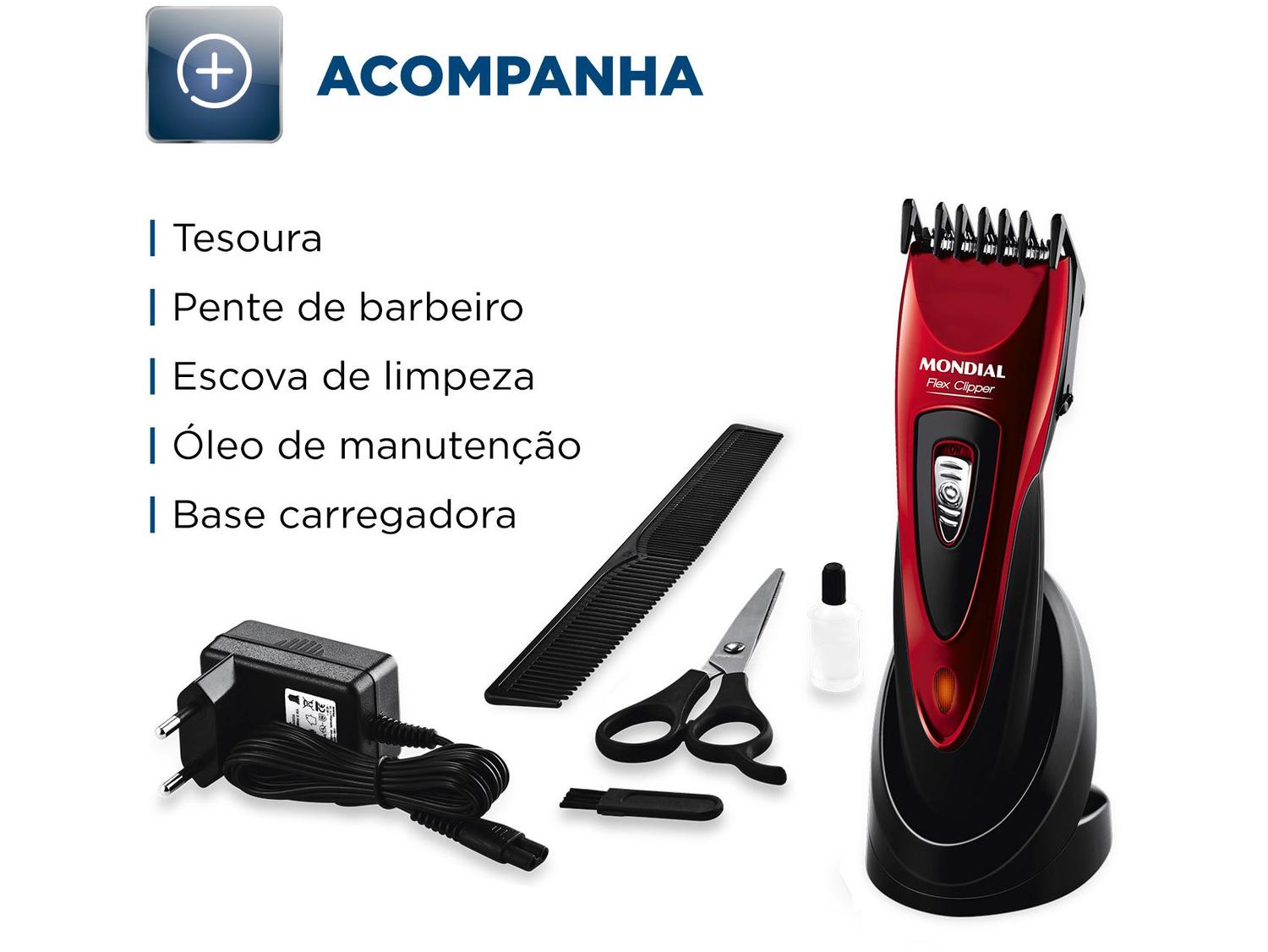 Máquina de Cortar Cabelo Mondial Flex Clipper CR-04 10 Níveis de Altura