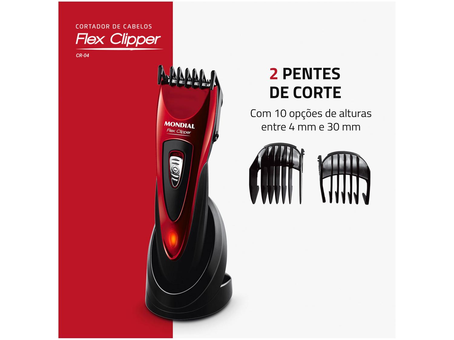 Máquina de Cortar Cabelo Mondial Flex Clipper CR-04 10 Níveis de Altura