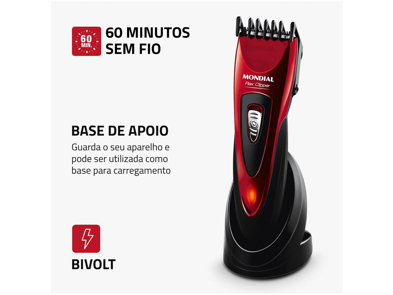 Máquina de Cortar Cabelo Mondial Flex Clipper CR-04 10 Níveis de Altura