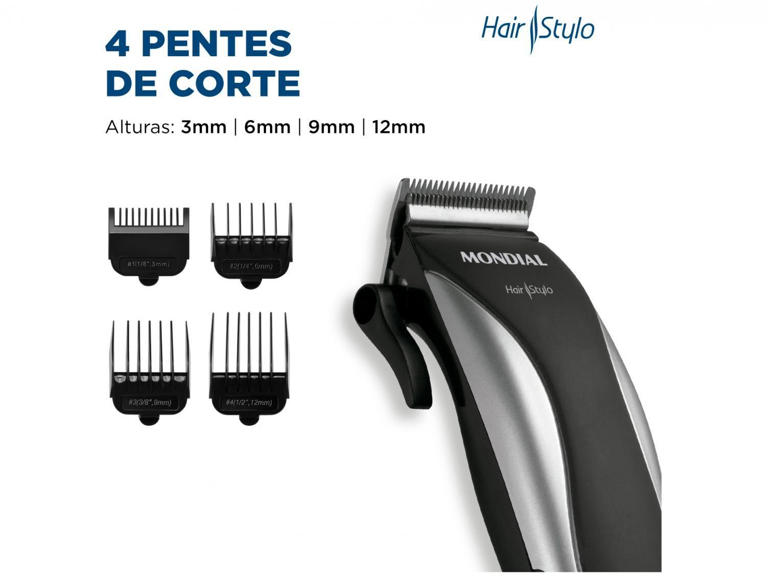 Máquina de Cortar Cabelo Mondial Hair Stylo 5 Níveis de Altura