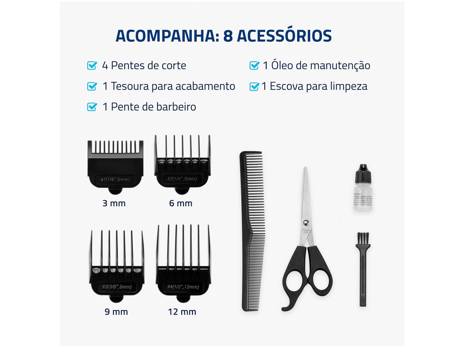 Máquina de Cortar Cabelo Mondial Hair Stylo CR-02 4 Níveis de Altura