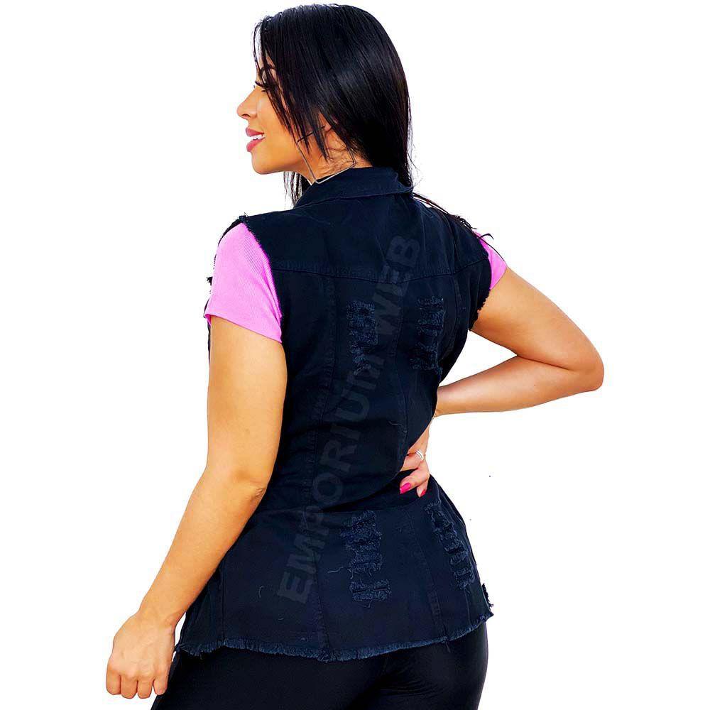 colete jeans feminino preto