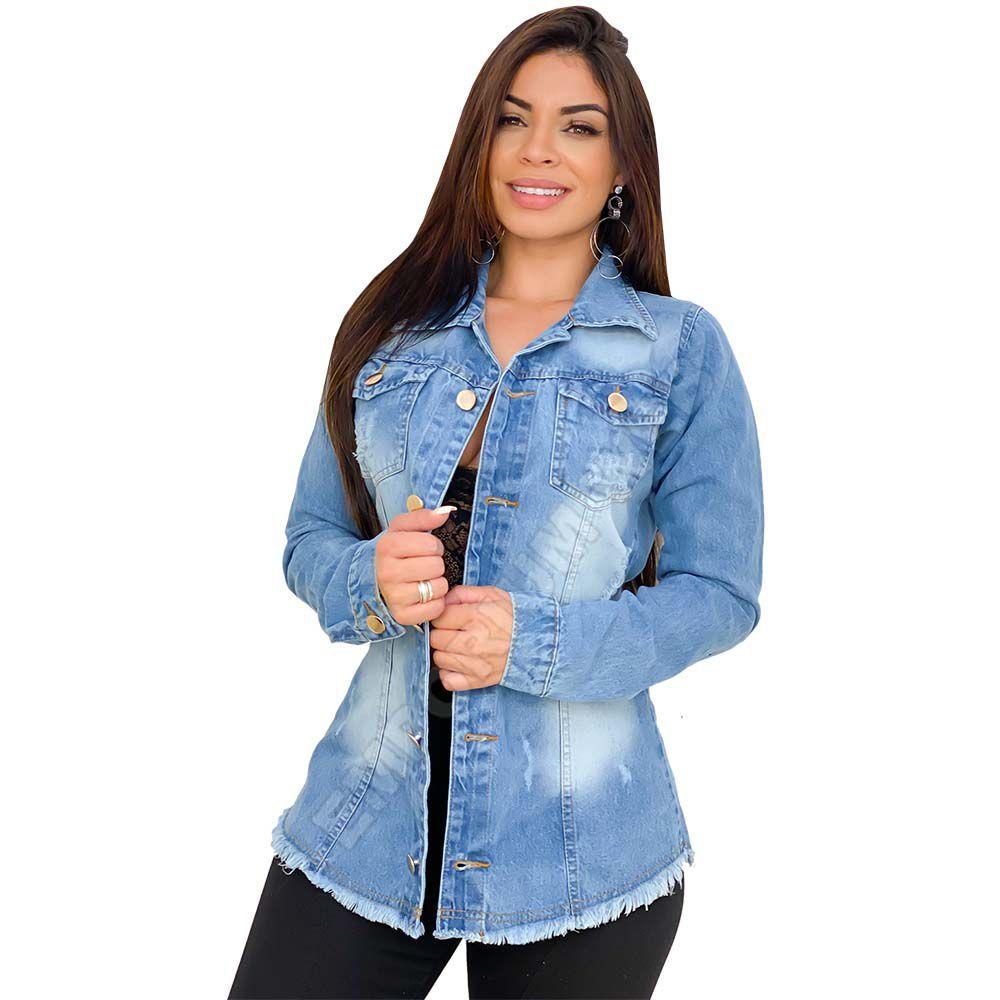 jaqueta jeans feminina rasgadinha