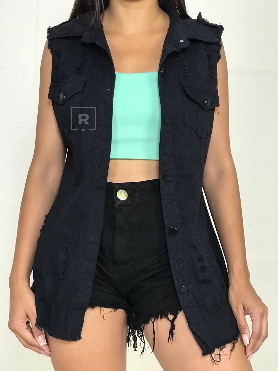 colete jeans feminino preto