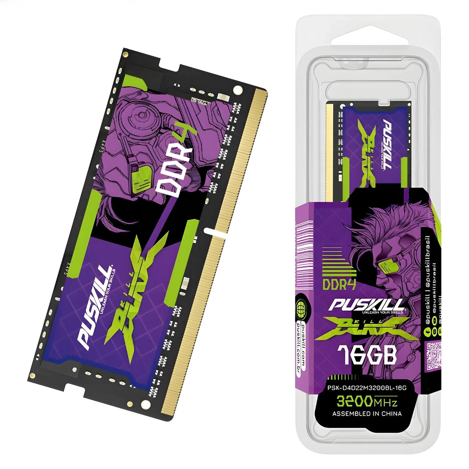 Memória RAM DDR4 SODIMM PUSKILL 4GB, 8GB e 16GB (2133MHz