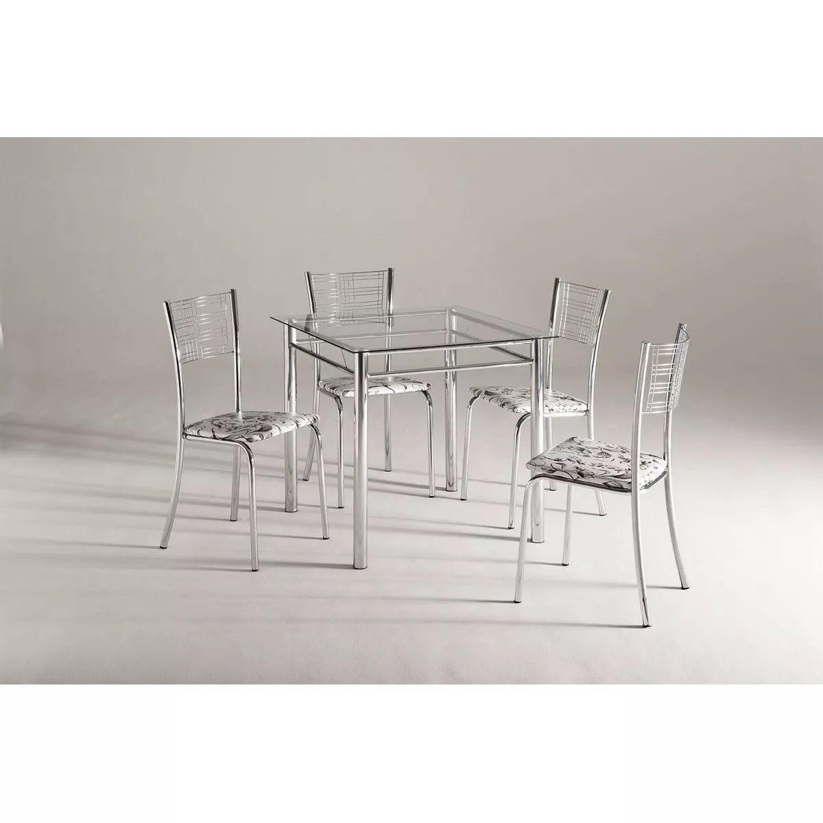 Mesa 80 X 80cm Metal Cromado Tampo Em Vidro Com 4 Cadeiras Corporacao Ambientes Outros Moveis Magazine Luiza
