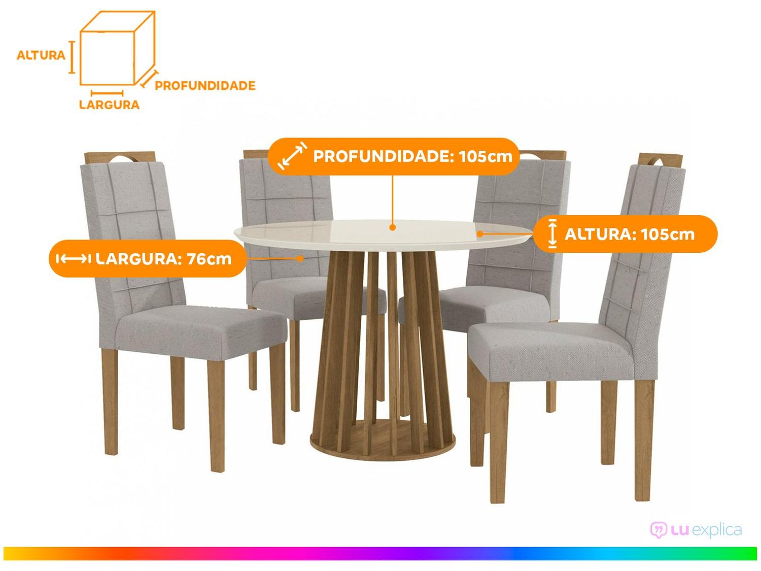 Mesa de Jantar 4 Cadeiras 4 Lugares Redonda