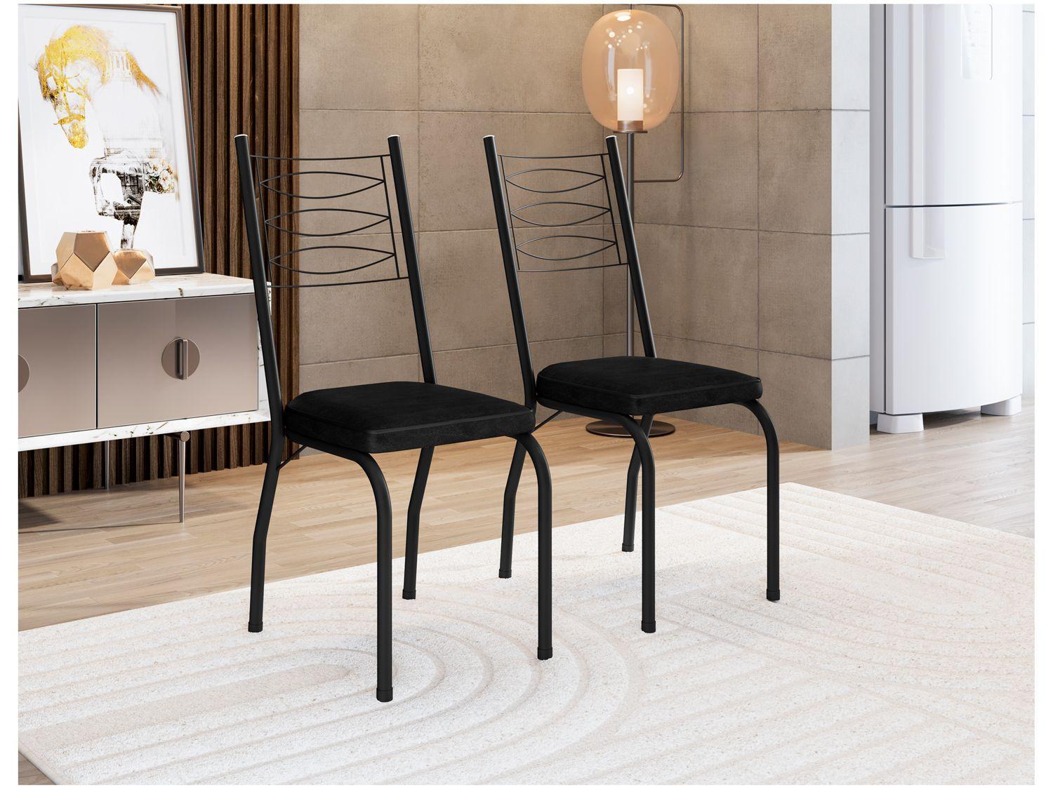 Mesa de Jantar 4 Cadeiras Quadrada Preta Tampo de Vidro Artefamol Florença