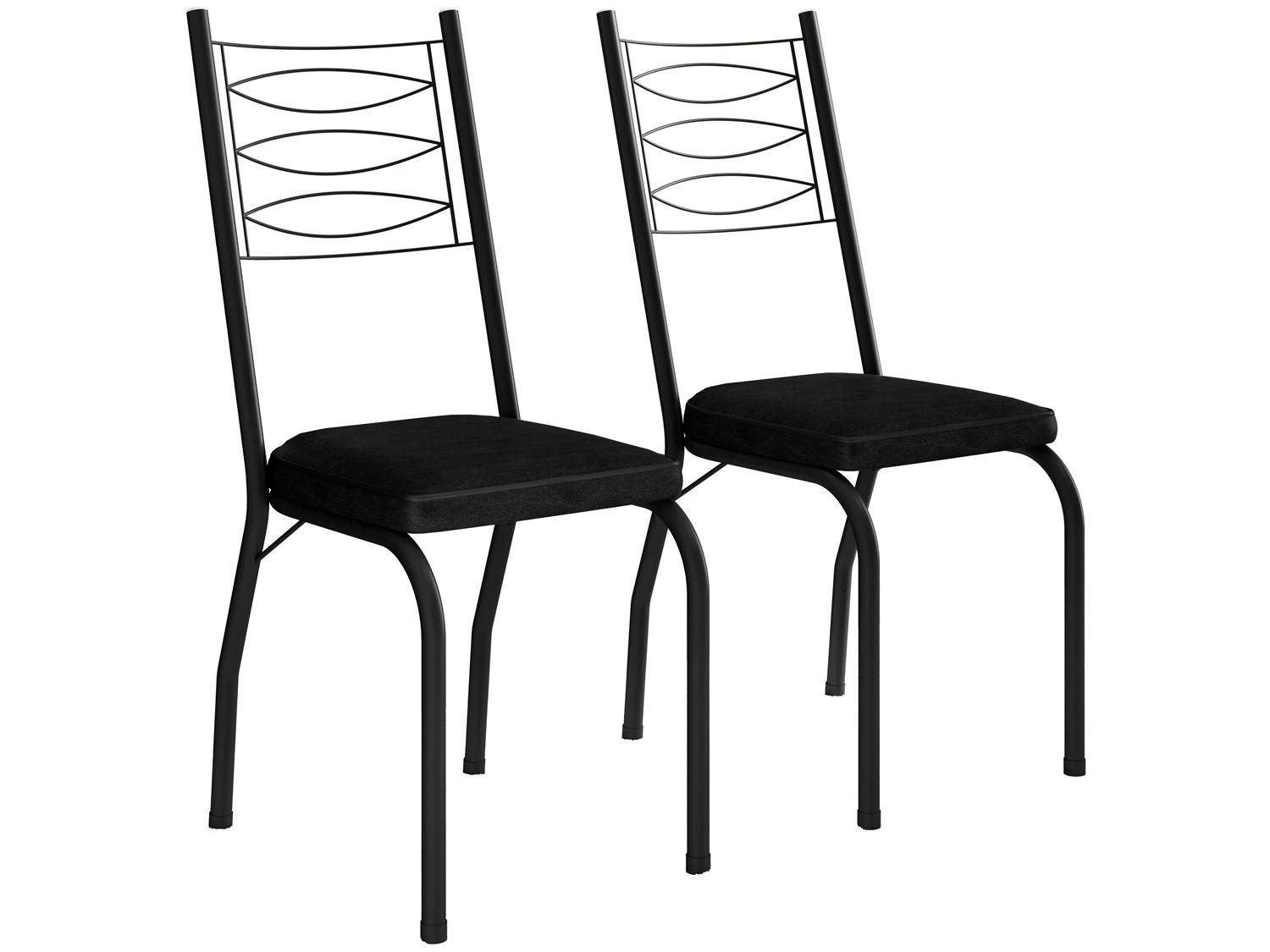Mesa de Jantar 4 Cadeiras Quadrada Preta Tampo de Vidro Artefamol Florença