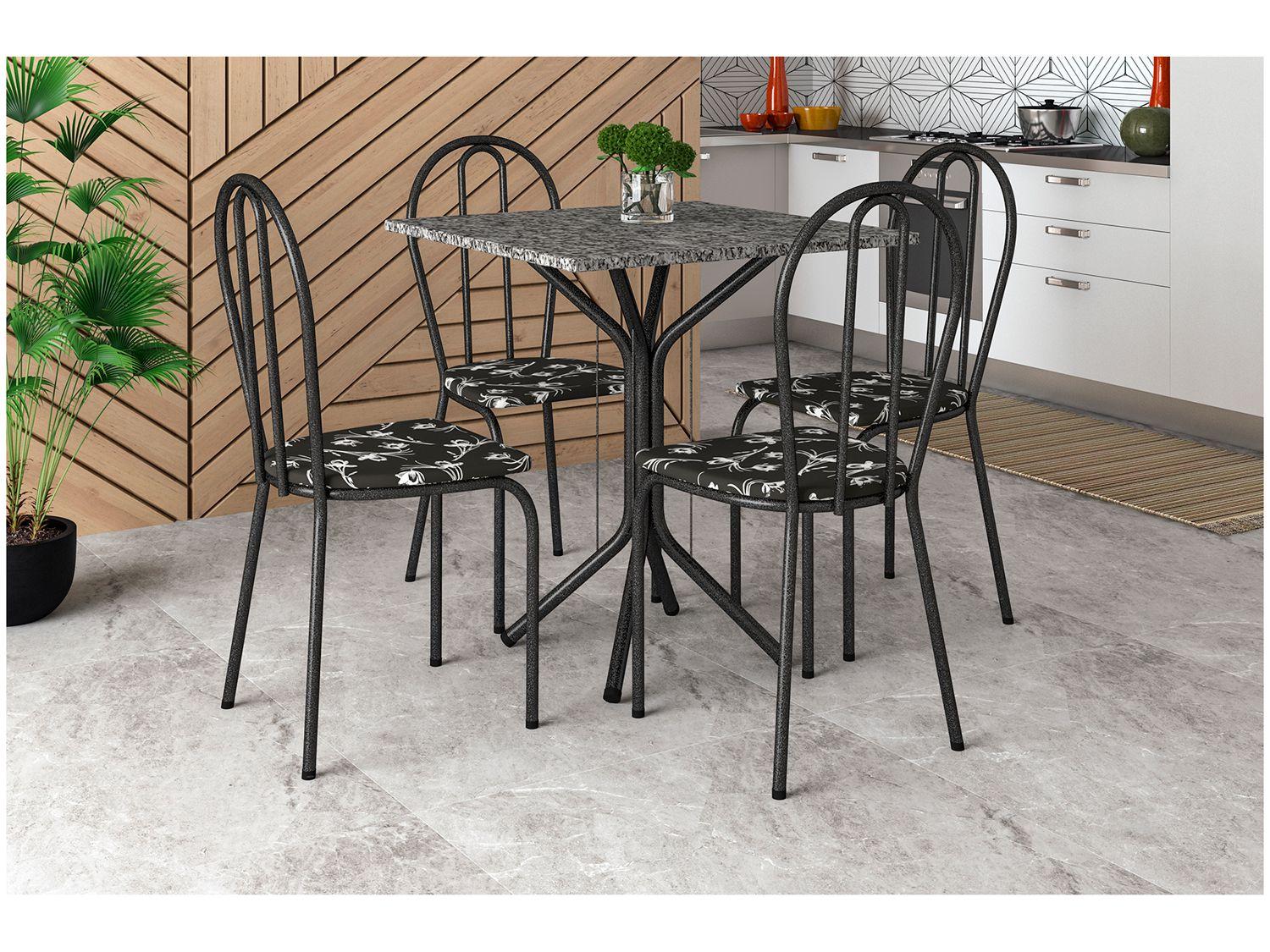 Mesa de Jantar 4 Cadeiras Quadrada Preto